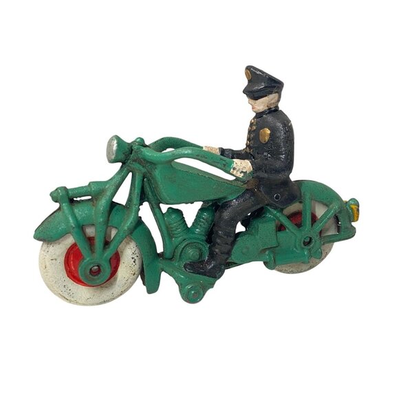 Vintage Hubley Cast Iron 7.5" Green Police Harley Champion Repro Display Toy - Picture 8 of 14